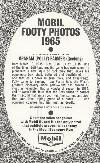 1965 Mobil Footy Photos VFL #14 Graham Farmer Back